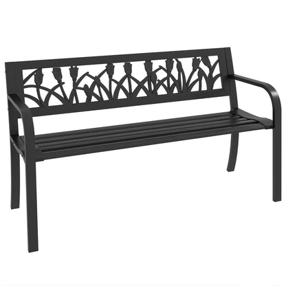 49" Metal Outdoor Bench, Curved Arms, Slatted Seat, Patio, Backyard, Lawn Outdoor Benches at Gallery Canada