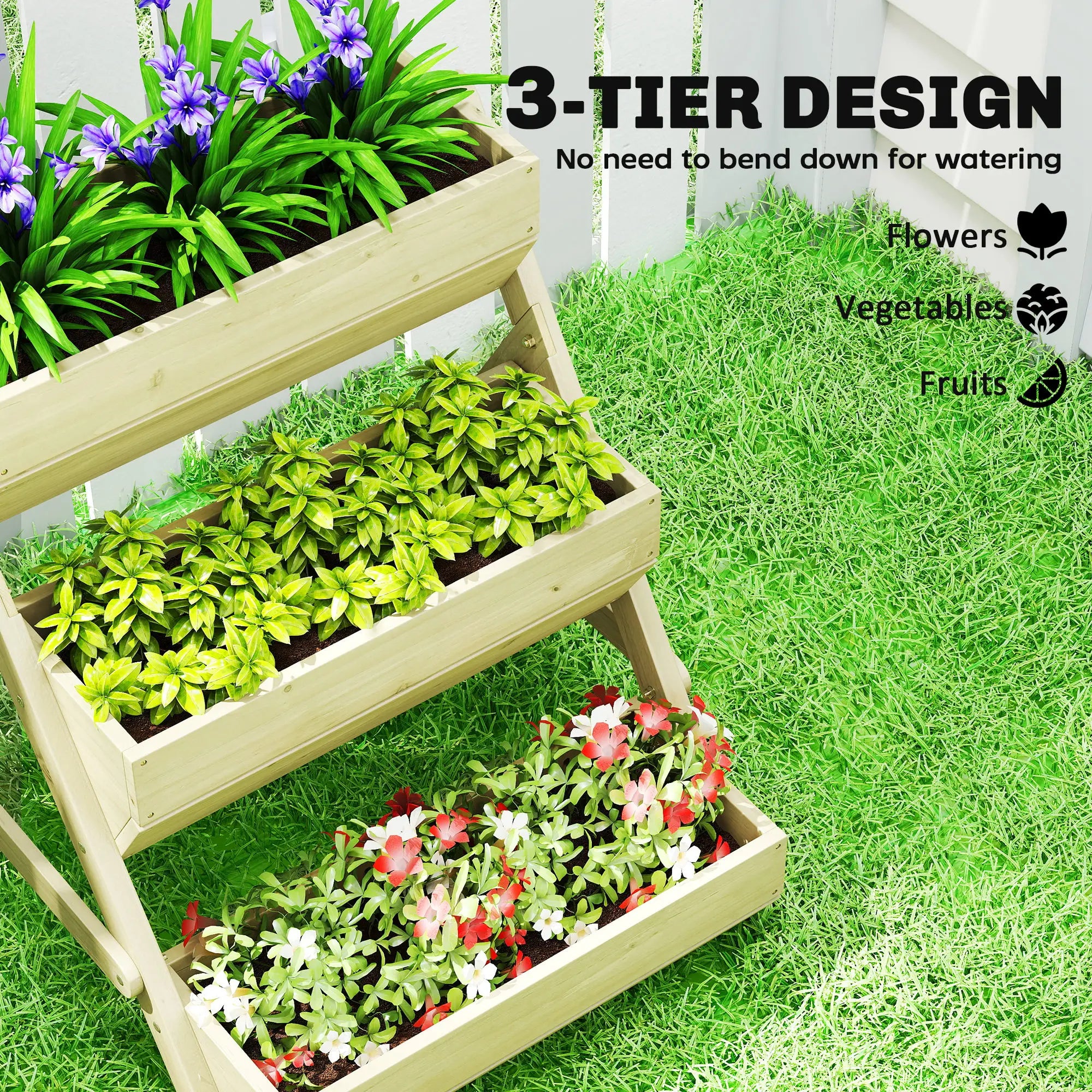 3 Tier Elevated Planter Box, Wooden Raised Garden Bed, 26