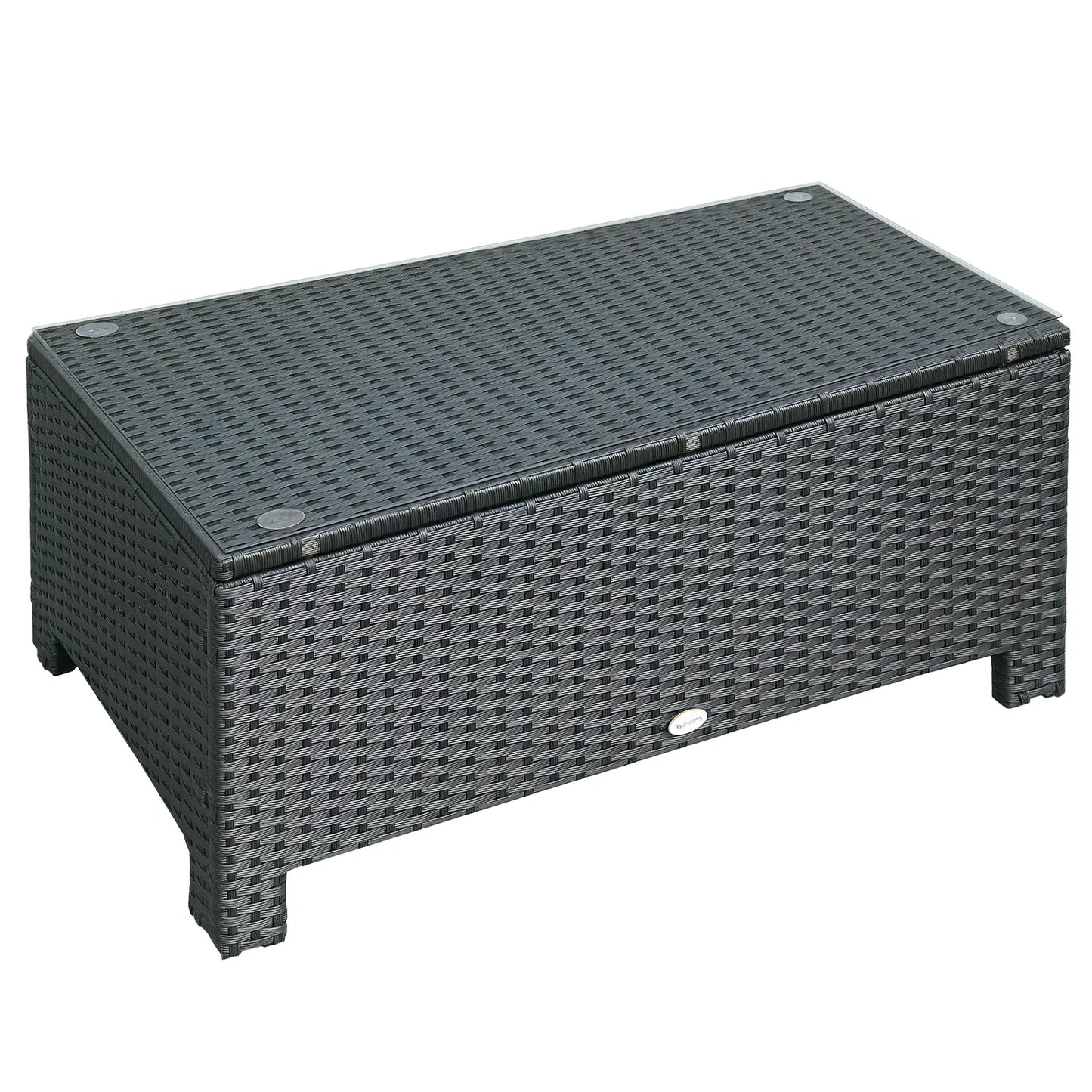 Rattan Coffee Table, Hand-Woven Wicker Furniture, Tempered Glass Top, Black Patio Side Tables Black at Gallery Canada