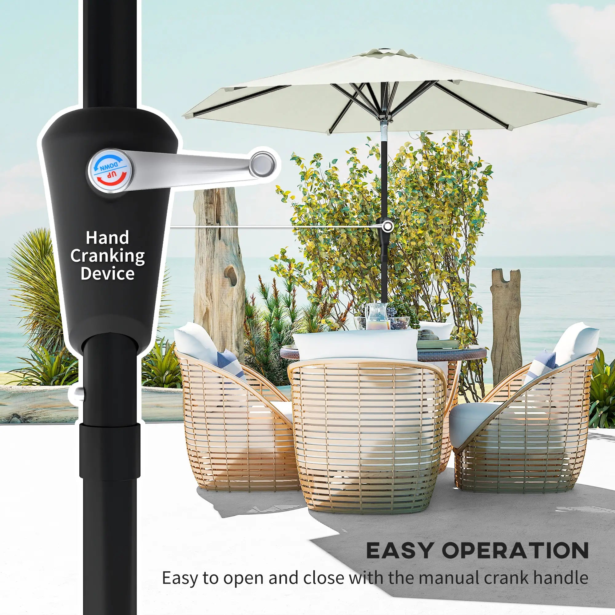 Patio Sun Umbrella, 6 Ribs, Cream White Patio Umbrellas at Gallery Canada