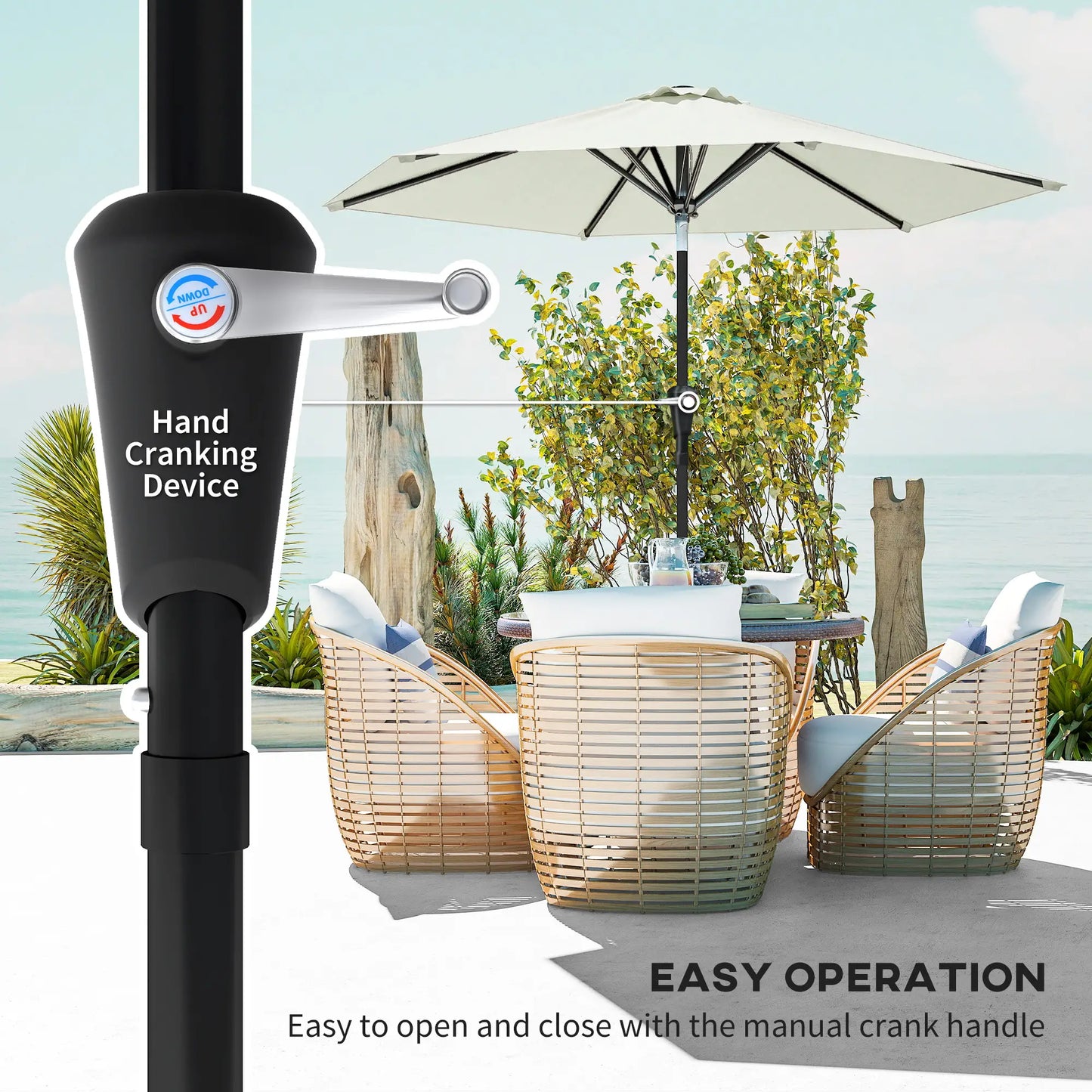 Patio Sun Umbrella, 6 Ribs, Cream White Patio Umbrellas at Gallery Canada
