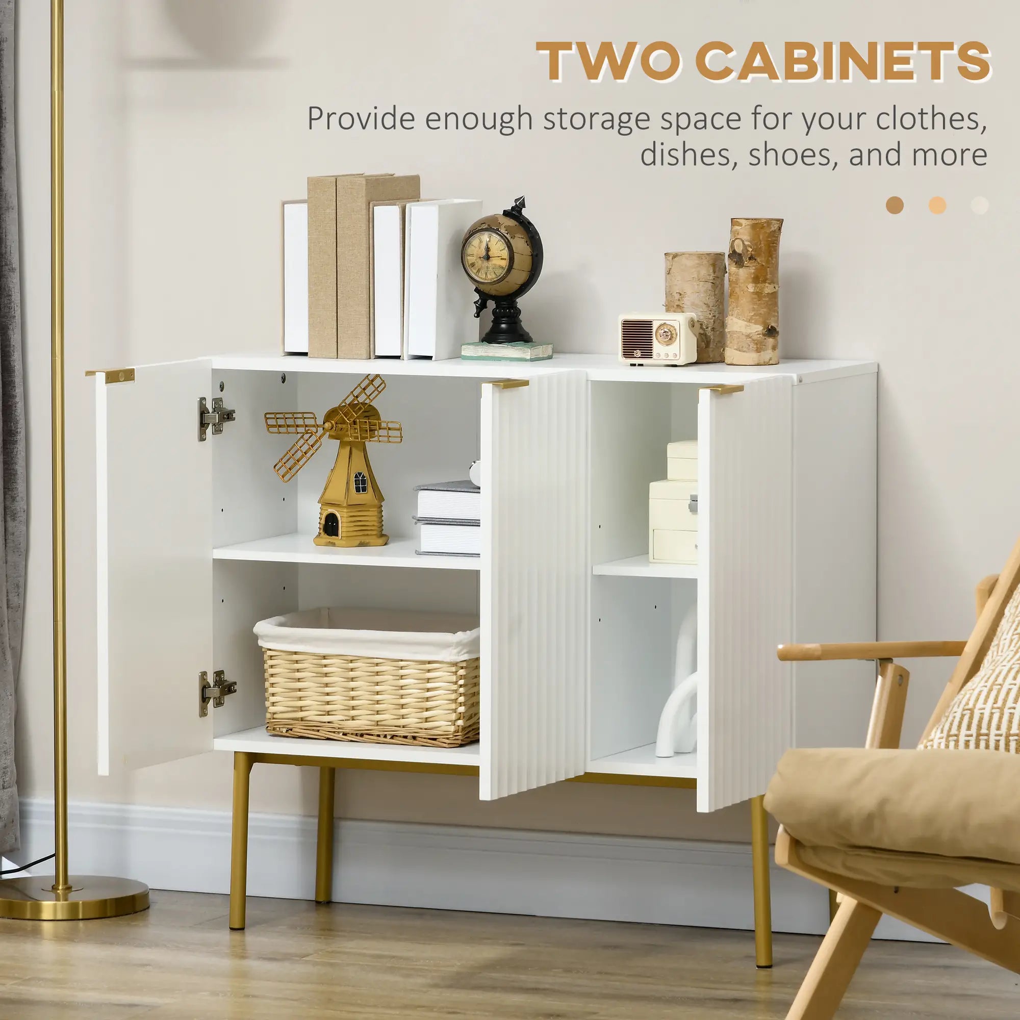 Modern Storage Cabinet, Sideboard Buffet, Gold Legs, White Storage Cabinets at Gallery Canada