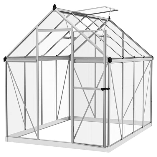 6' x 8' Walk-in Polycarbonate Greenhouse Aluminium Green House with 2 PC Panel Types, 5-Level Roof Vent, Rain Gutter - Gallery Canada