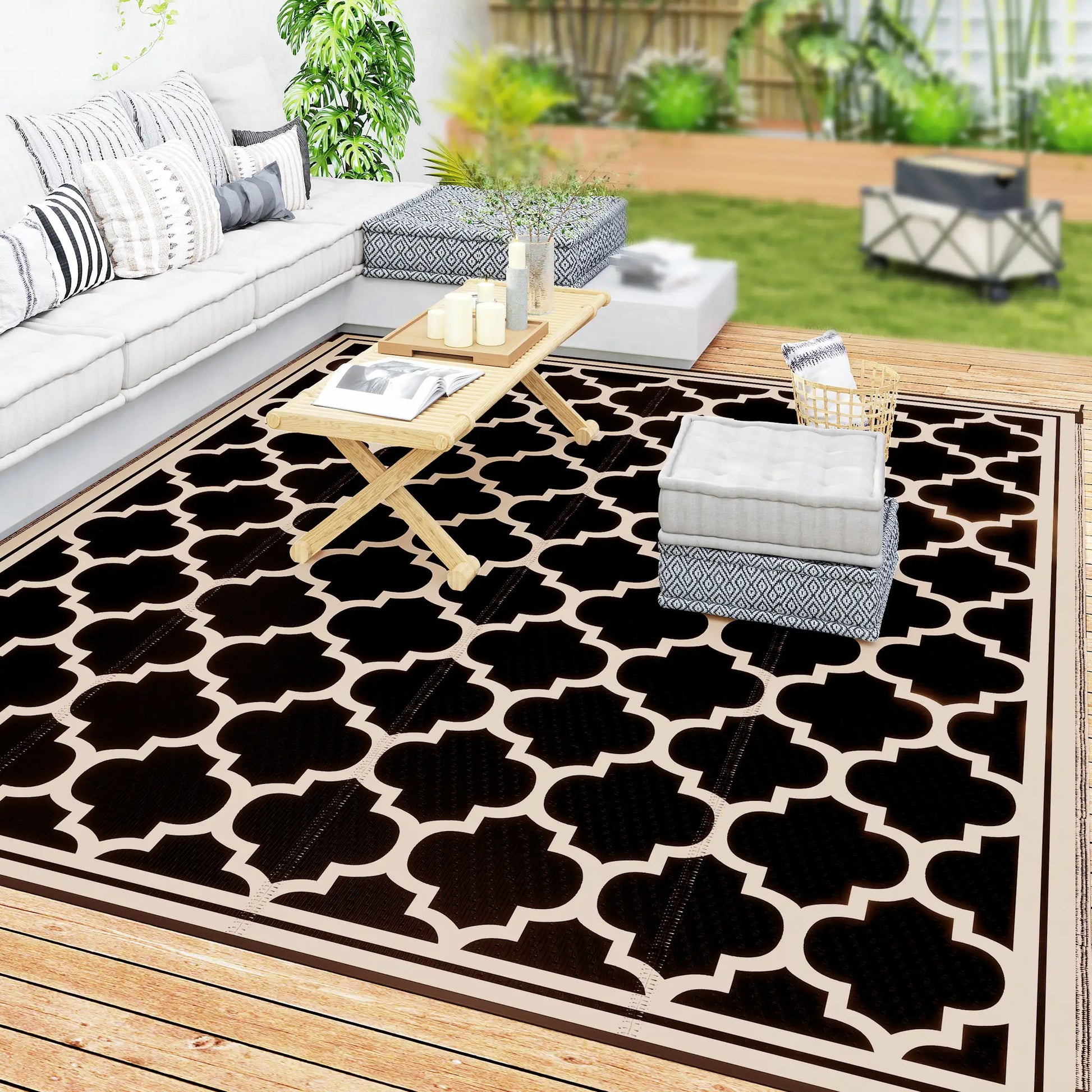 9'x12' Reversible Outdoor RV Rug, Patio Mat, Black Outdoor Reversible Rugs at Gallery Canada