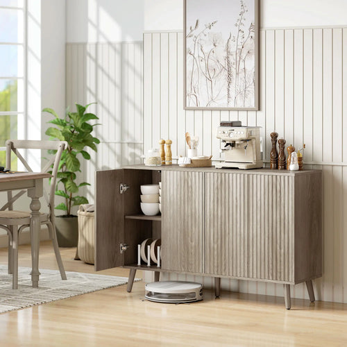 Fluted Sideboard with Adjustable Shelves, Light Grey