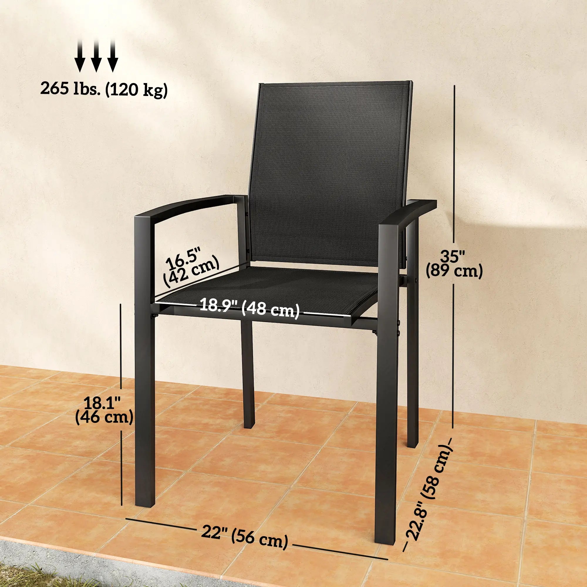 Stackable Outdoor Garden Chairs, Set of 2, Black Patio Chairs at Gallery Canada