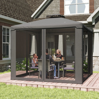 9.6' x 9.6' Gazebo, Steel Frame With Mosquito Netting, Dark Grey Gazebos at Gallery Canada