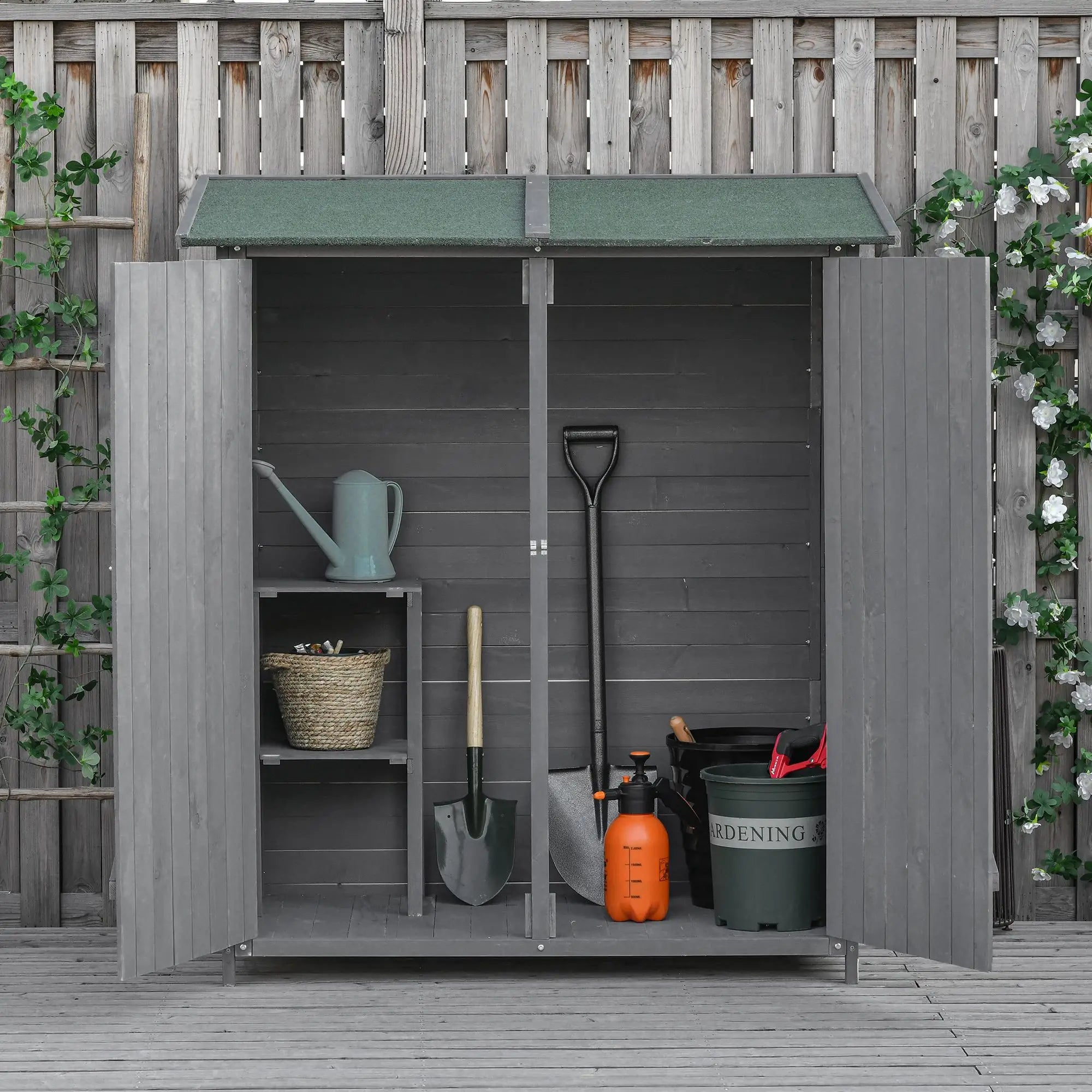Garden Storage Shed, Asphalt Roof, Wooden, Double Door, Green and Grey Sheds at Gallery Canada