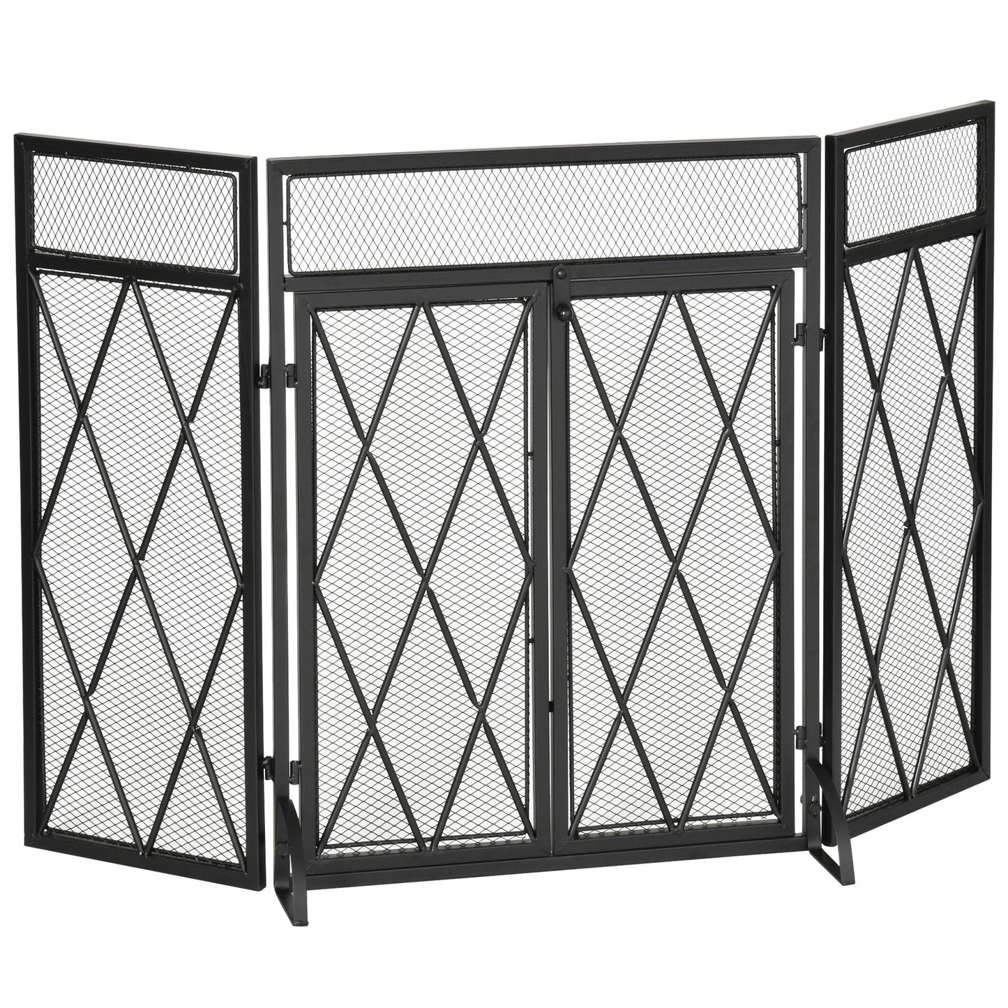47x31in 3-Panel Fireplace Screen with Double Doors, Steel Mesh Fire Spark Guard Cover for Living Room Indoor Decor, Black at Gallery Canada