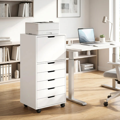 Mobile File Cabinet, 5 Drawers, White