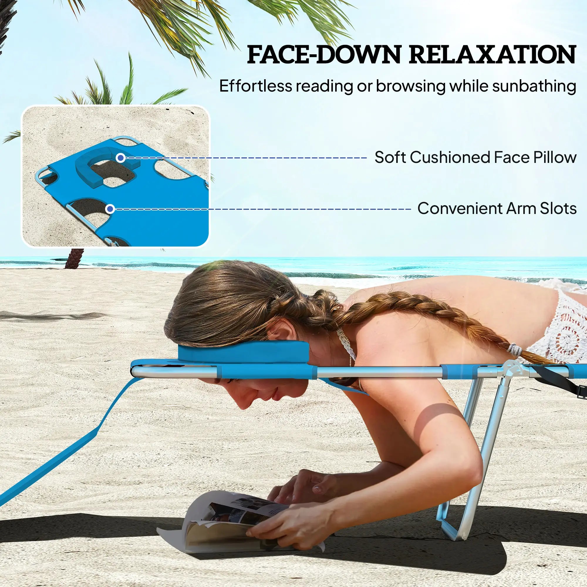 Folding Outdoor Lounge Chair, 5-Level Tanning Chair, Blue Lounger Chairs at Gallery Canada