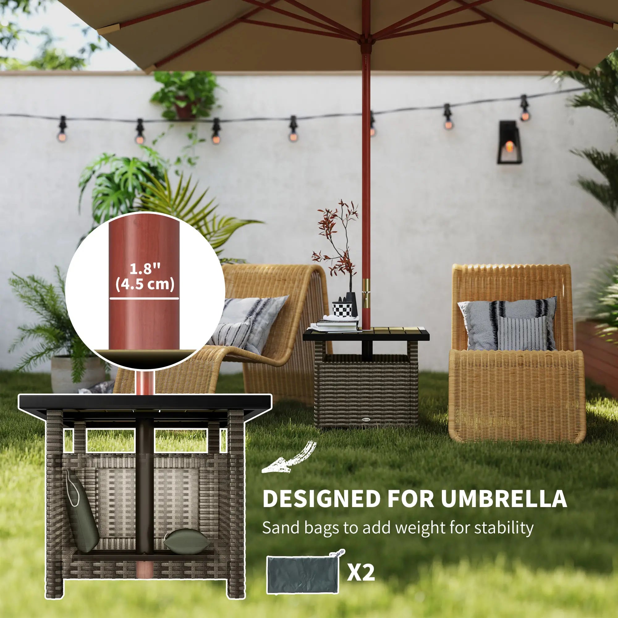 22 Square Steel Rattan Table, Umbrella Hole, Outdoor Patio, Mixed-Grey Patio Dinning Tables at Gallery Canada
