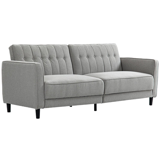 Pull Out Sofa Bed, Button Tufted Fabric Convertible Bed Couch with Adjustable Back, for Living Room, Grey - Gallery Canada