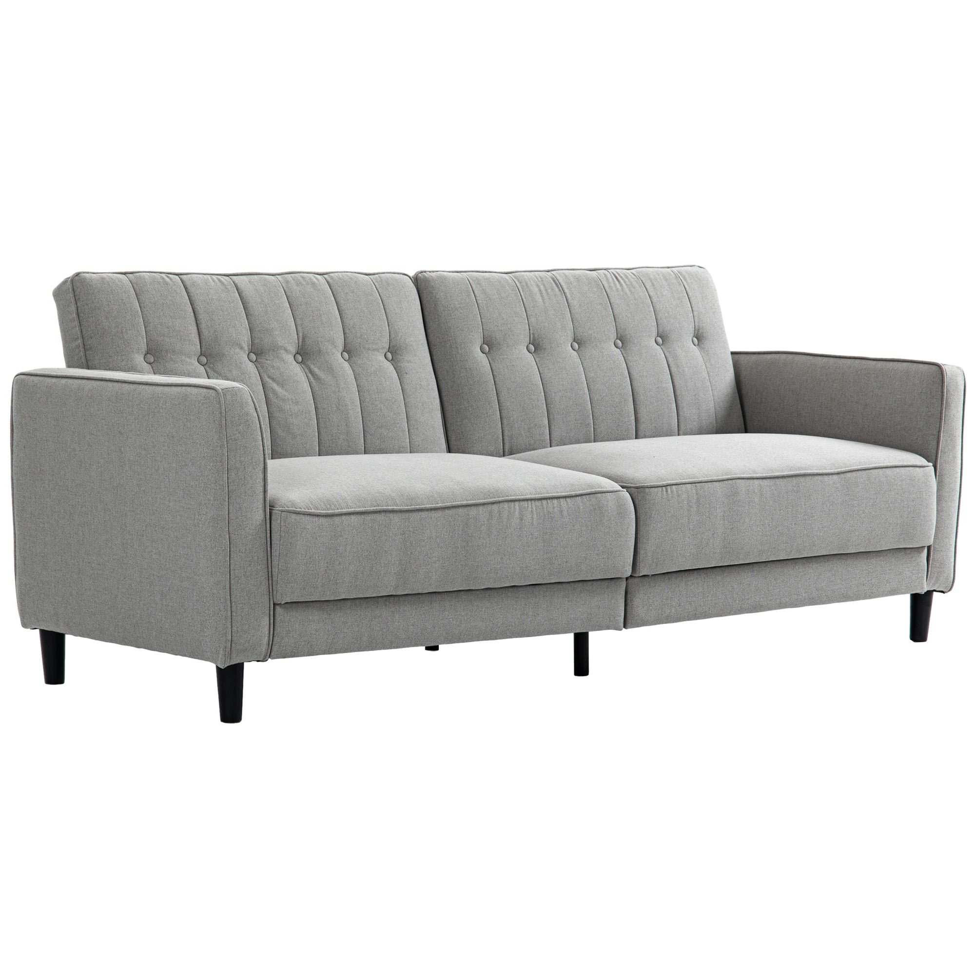 Convertible Bed with Couch, Button Tufted Fabric Sofa Bed, Adjustable Back, Grey 2-Seater Sofas Grey at Gallery Canada