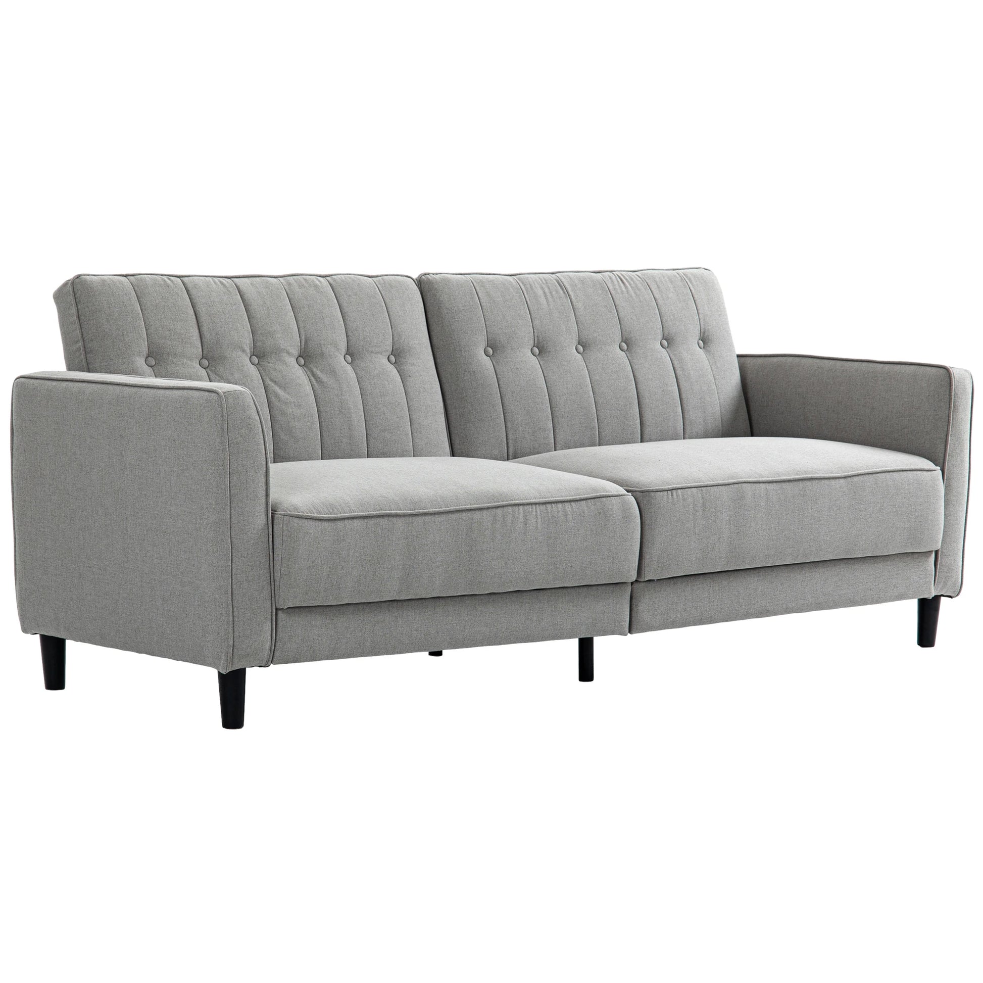 Convertible Bed with Couch, Button Tufted Fabric Sofa Bed, Adjustable Back, Grey 2-Seater Sofas Grey at Gallery Canada