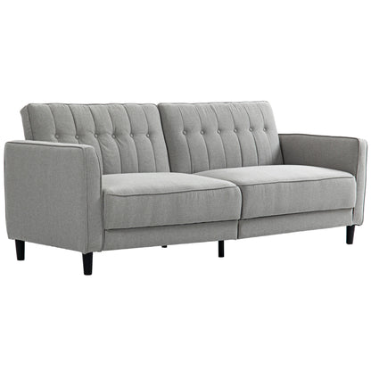 Convertible Bed with Couch, Button Tufted Fabric Sofa Bed, Adjustable Back, Grey 2-Seater Sofas Grey at Gallery Canada