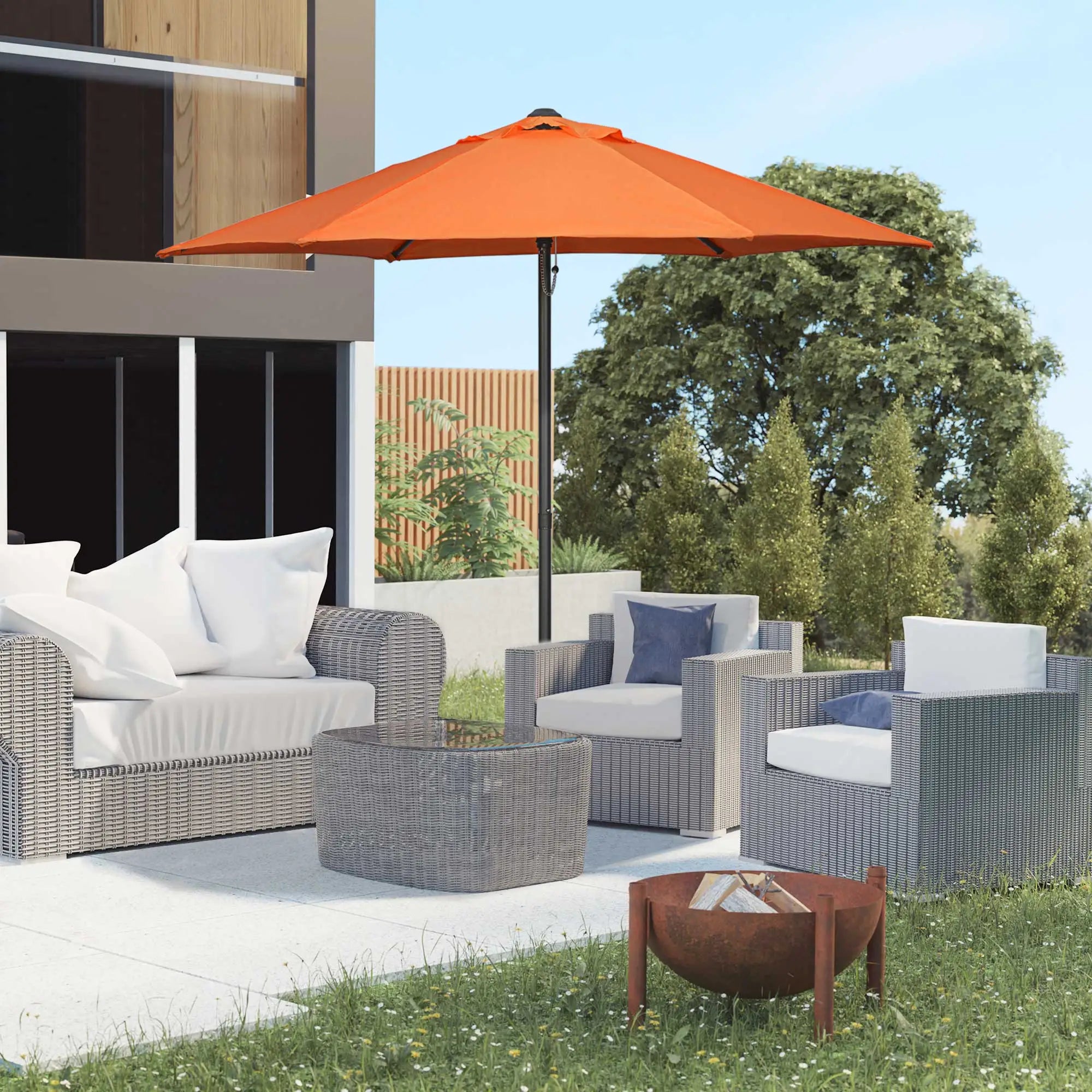 6.6FT Outdoor Patio Umbrella, 6 Solid Ribs, Orange Patio Umbrellas at Gallery Canada