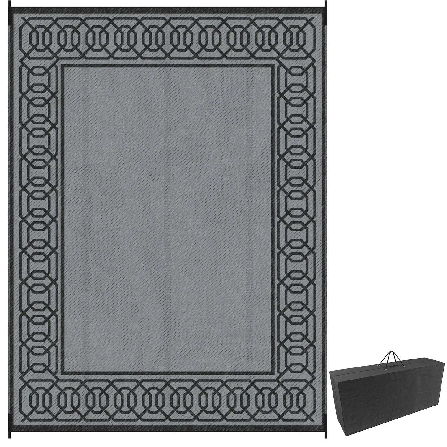 Portable Outdoor Rug, 9' x 12', Waterproof, Reversible, Black and Grey Outdoor Reversible Rugs Black and Grey at Gallery Canada