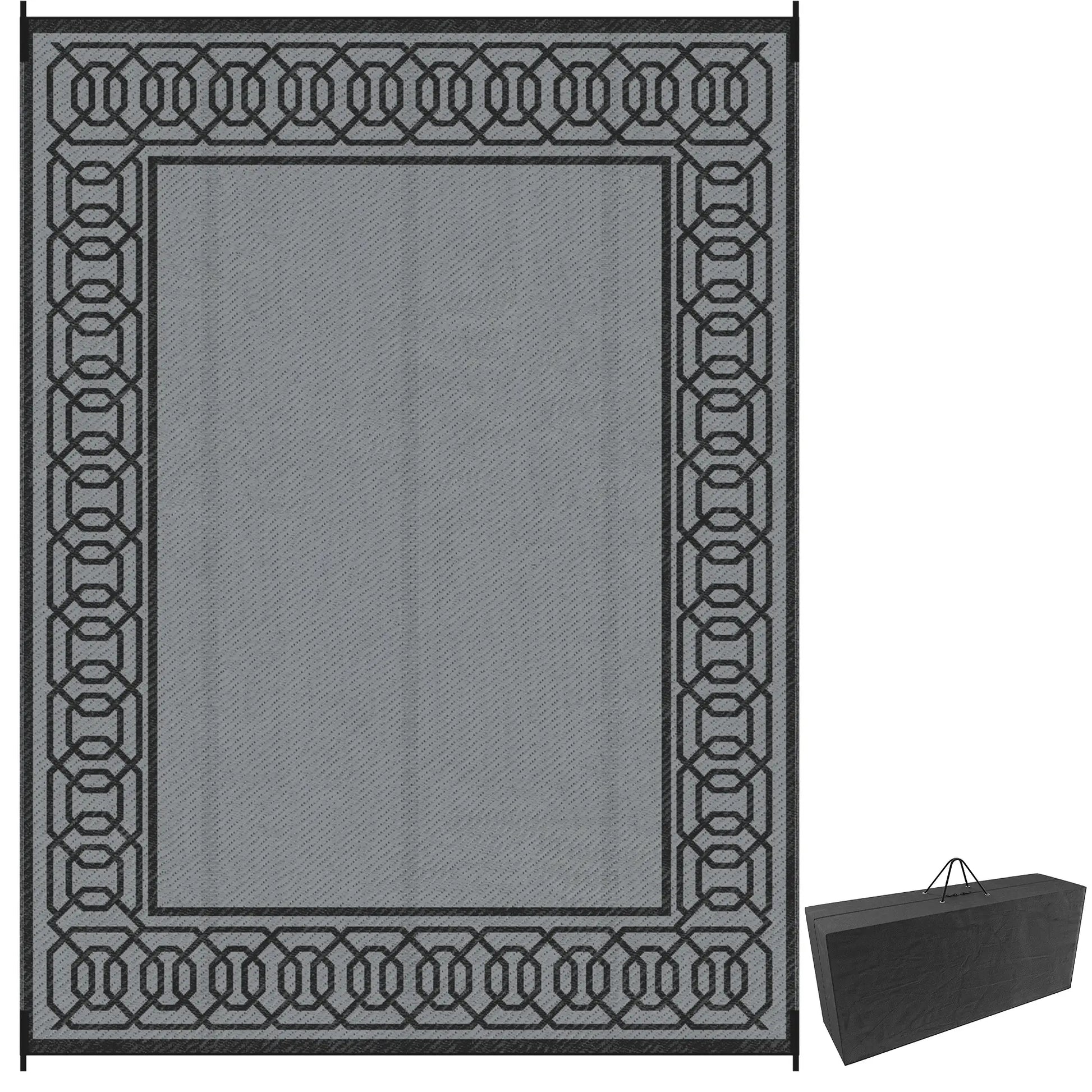 Portable Outdoor Rug, 9' x 12', Waterproof, Reversible, Black and Grey Outdoor Reversible Rugs Black and Grey at Gallery Canada