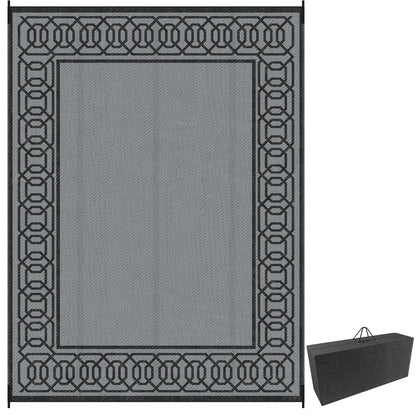 Portable Outdoor Rug, 9' x 12', Waterproof, Reversible, Black and Grey Outdoor Reversible Rugs Black and Grey at Gallery Canada