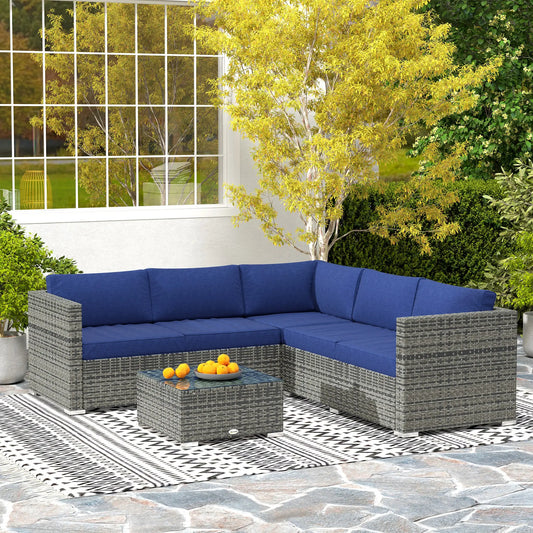 4pc Rattan Wicker Outdoor Furniture Set, Corner Sofa Loveseats Coffee Table, Navy Blue Patio Furniture Sets Navy Blue at Gallery Canada