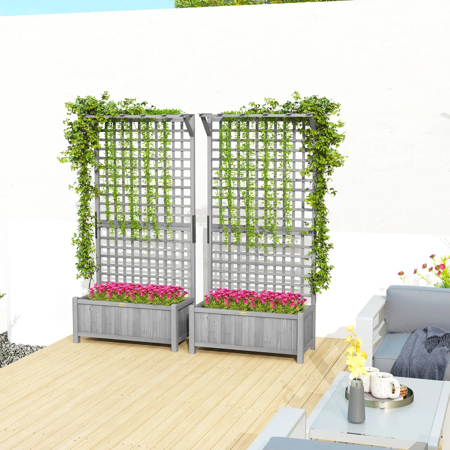 Wood Planter With Trellis, Raised Garden Bed for Privacy Screen, Dark Grey Wooden Planter Boxes at Gallery Canada