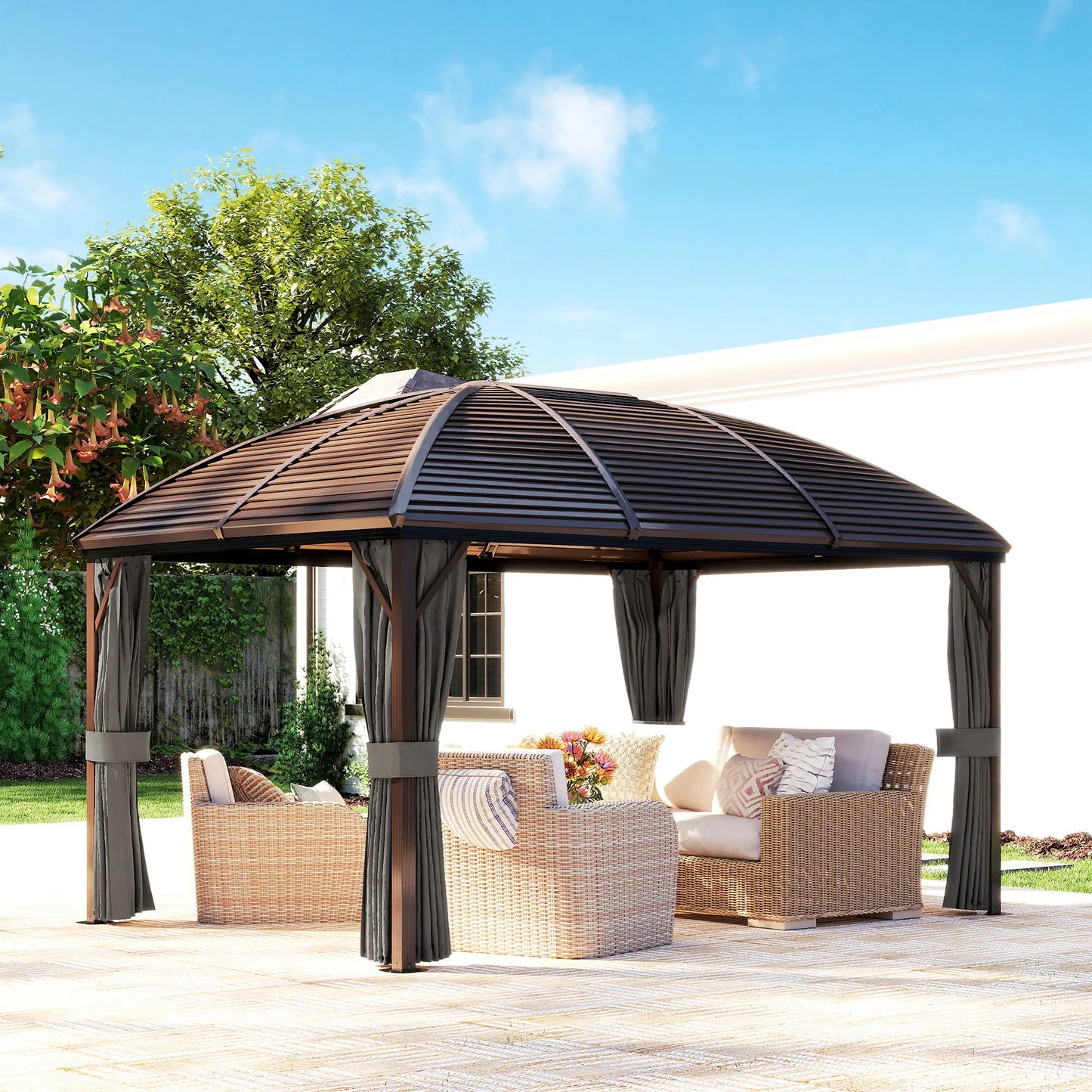 10' x 13' Hardtop Gazebo, Aluminum Canopy, Mesh Nettings, Dark Grey Gazebos at Gallery Canada