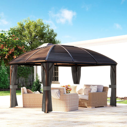 10' x 13' Hardtop Gazebo, Aluminum Canopy, Mesh Nettings, Dark Grey Gazebos at Gallery Canada