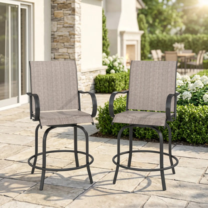 Outdoor Bar Stools Set of 2, 360° Swivel Bar Height Chairs, 26.8" x 29.5" x 48.4", Tan Bistro Sets at Gallery Canada