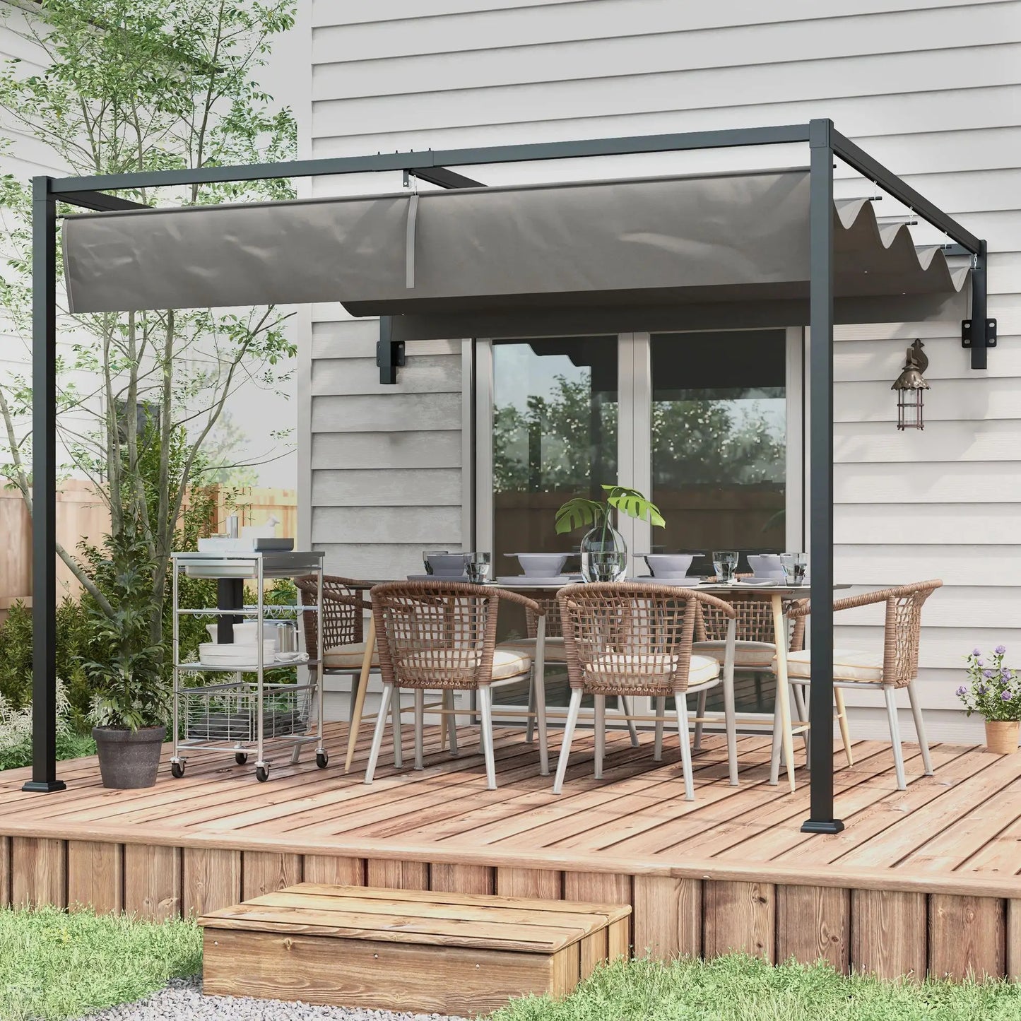 Pergola métallique 10' x 7', toit rétractable pour terrasse de jardin avec barbecue