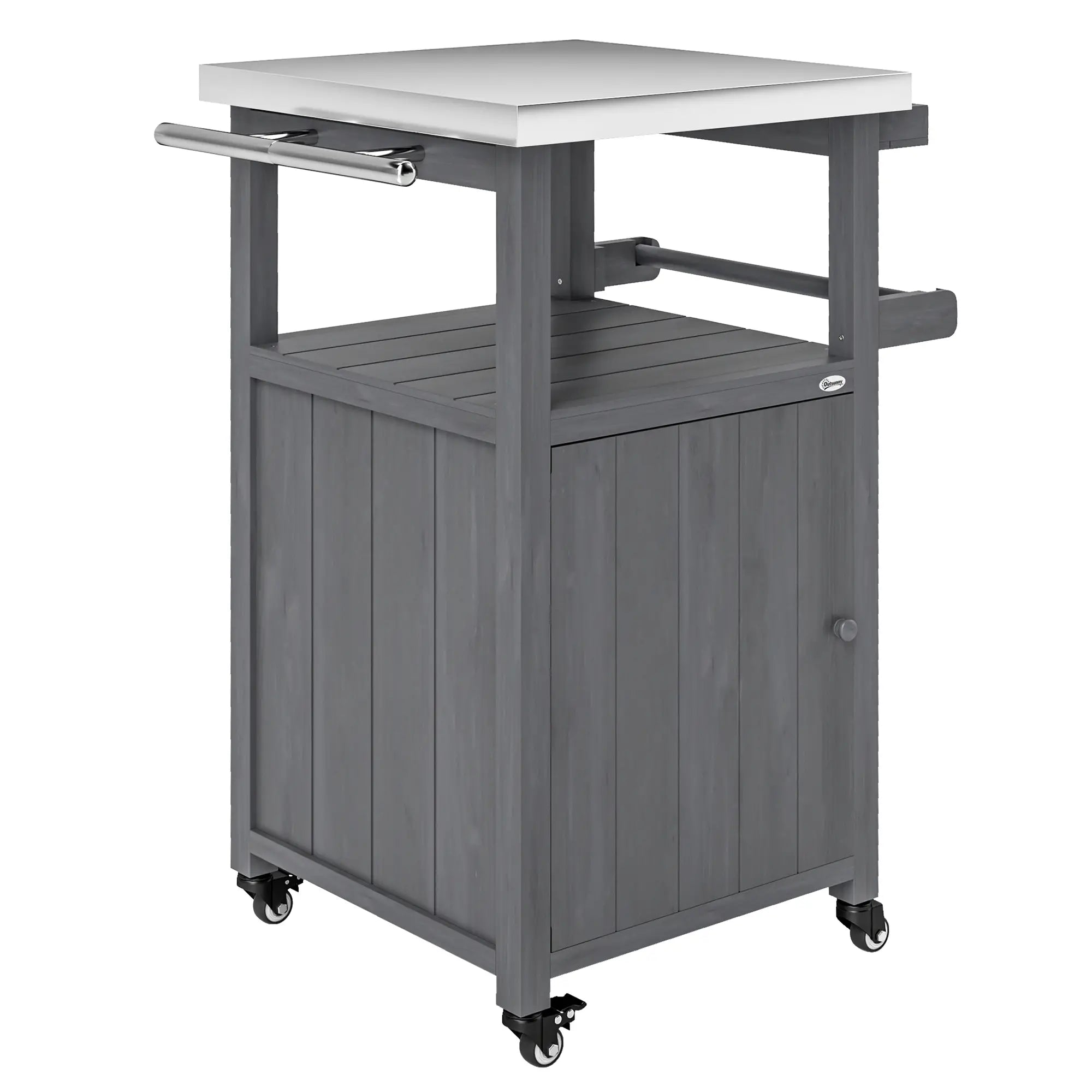 Grill Table With Stainless Steel Top, Pizza Oven Table, Storage Cabinet, Dark Grey Outdoor Grill Carts Dark Grey at Gallery Canada