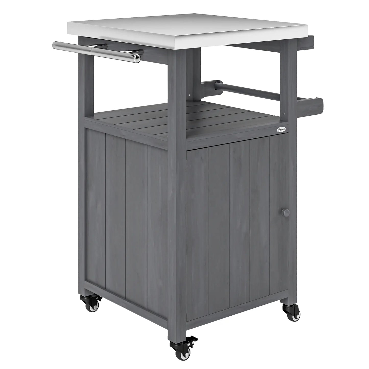 Grill Table With Stainless Steel Top, Pizza Oven Table, Storage Cabinet, Dark Grey Outdoor Grill Carts Dark Grey at Gallery Canada