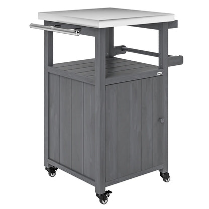 Grill Table With Stainless Steel Top, Pizza Oven Table, Storage Cabinet, Dark Grey Outdoor Grill Carts Dark Grey at Gallery Canada