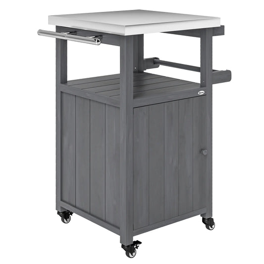 Grill Table With Stainless Steel Top, Pizza Oven Table, Storage Cabinet, Dark Grey Outdoor Grill Carts Dark Grey at Gallery Canada
