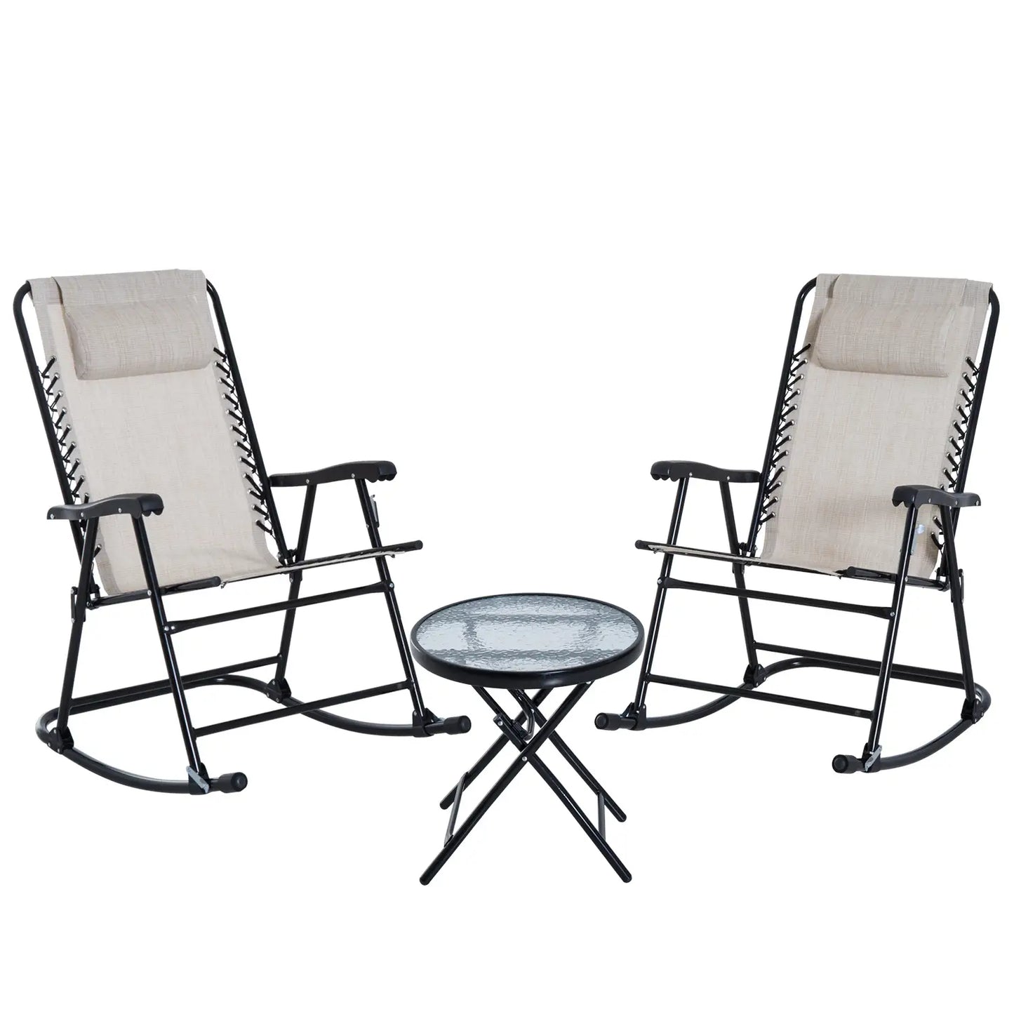 3pc Patio Rocking Chair Set, Folding Outdoor Chairs w/ Table, Cream White Outdoor Rocking Chairs at Gallery Canada
