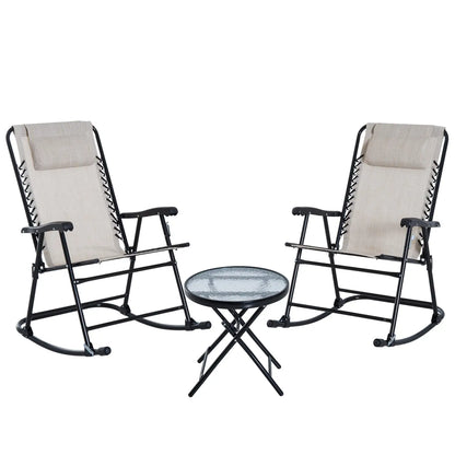 3pc Patio Rocking Chair Set, Folding Outdoor Chairs w/ Table, Cream White Outdoor Rocking Chairs at Gallery Canada