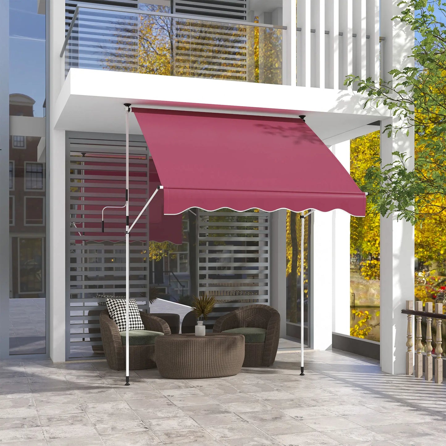6.6'x5' Manual Retractable Patio Awning, Water Resistant, UV Protector, Wine Red Patio Awnings at Gallery Canada