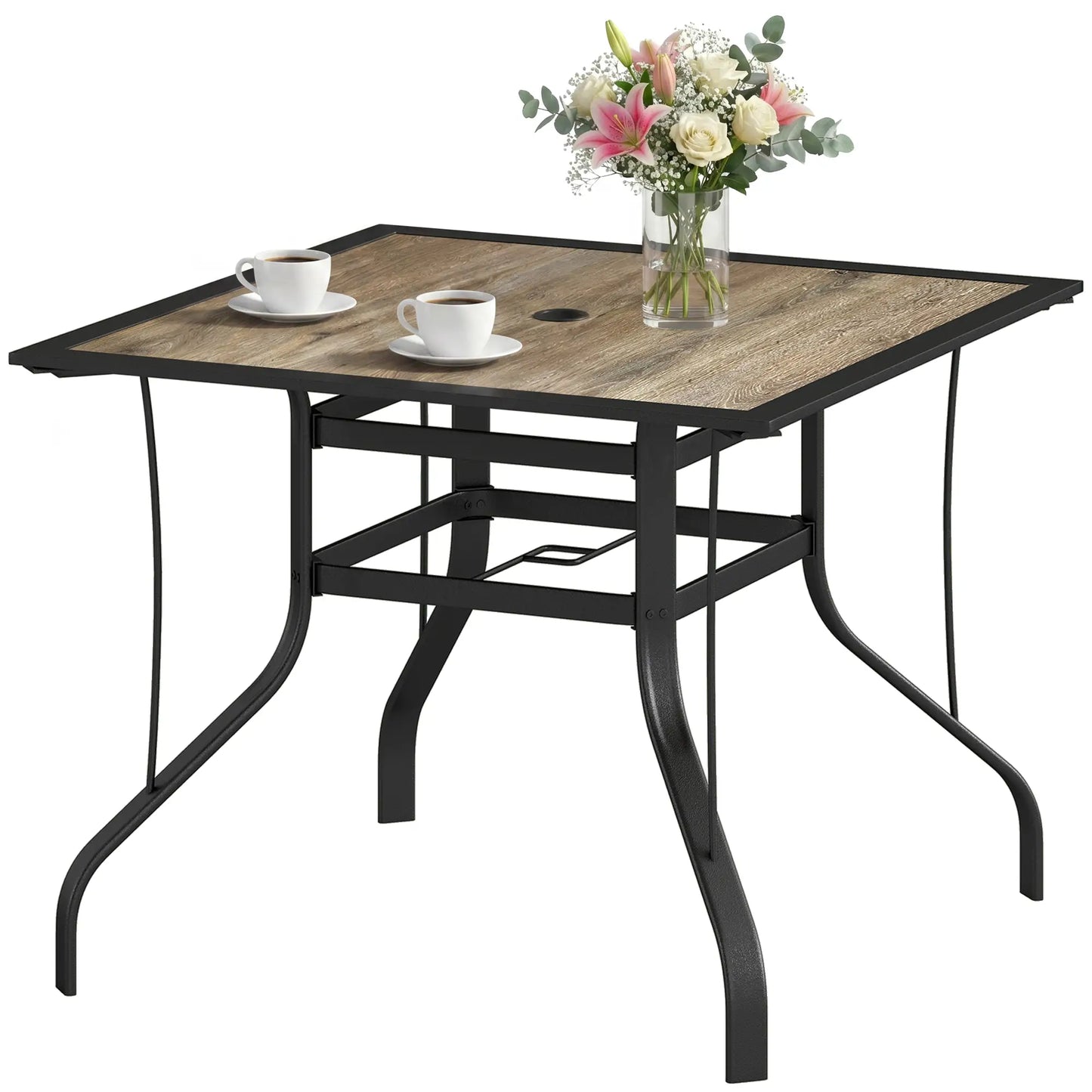 36" x 36" x 28" Square Patio Dining Table, Umbrella Hole, Rustproof Steel Frame Patio Dinning Tables Brown, Black at Gallery Canada