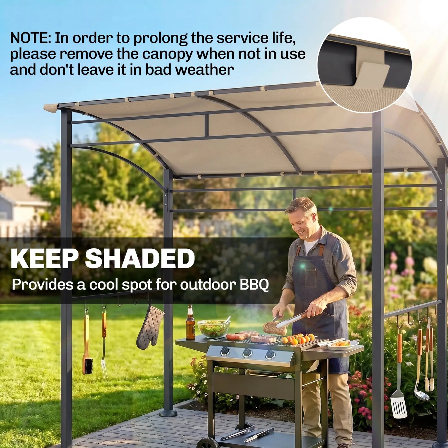7' x 5' BBQ Grill Gazebo Tent, Steel Frame, Hooks, Khaki BBQ Grill Gazebos at Gallery Canada
