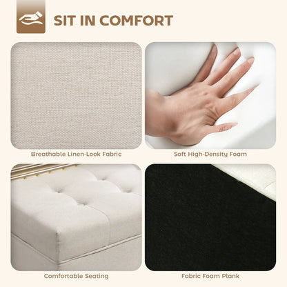 Storage Ottoman Bench with Lift-Up Lid, Wood Legs, Cream White Storage Ottomans & Benches at Gallery Canada