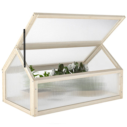 Wooden Cold Frame Greenhouse, Portable Raised Planter, Openable Top, 35.5" x 20.5" x 19.5", Natural Wood Raised Garden Beds at Gallery Canada