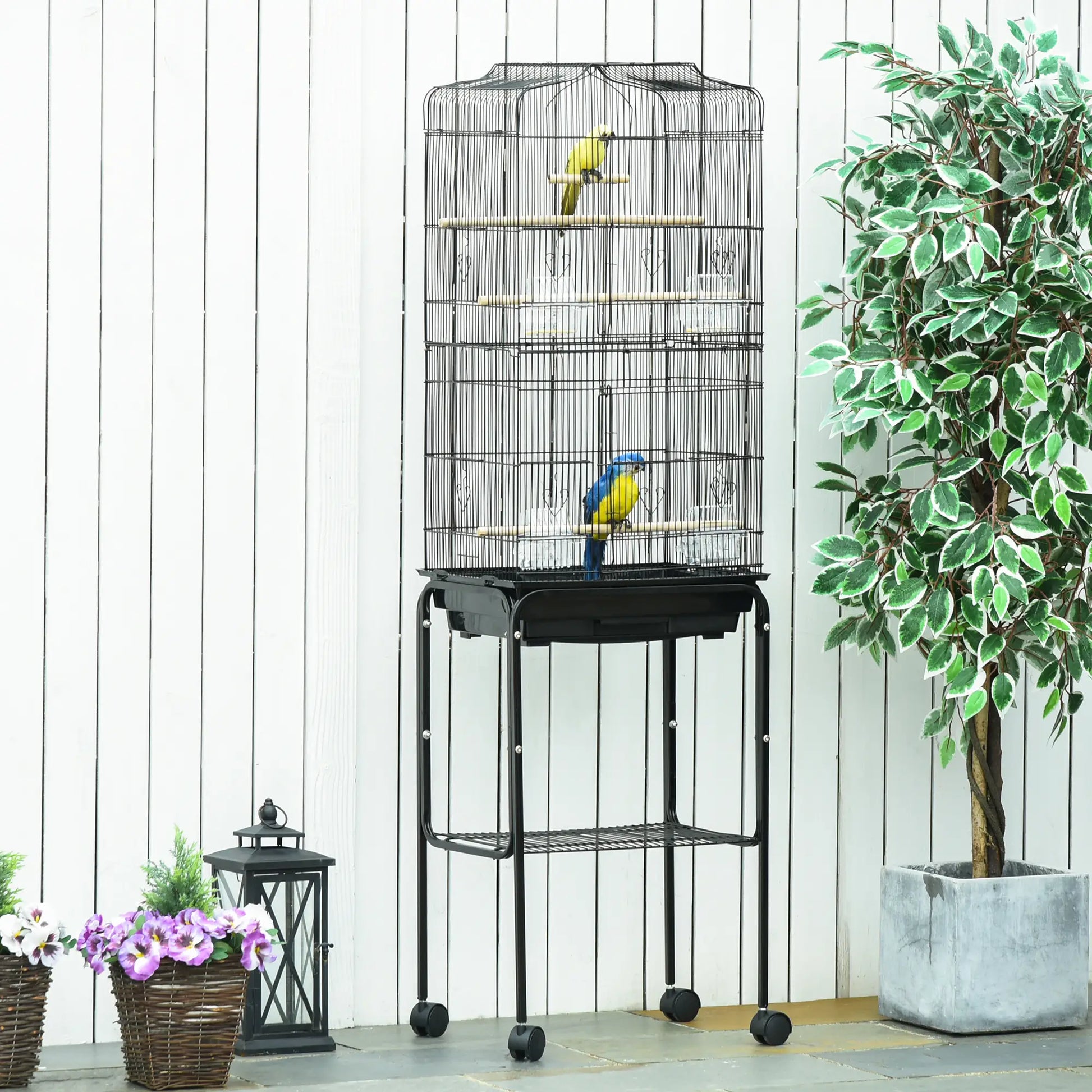 62" Rolling Bird Cage, Cockatoo House, Play Top, Storage Shelf, Wheels, Black Bird Cages at Gallery Canada