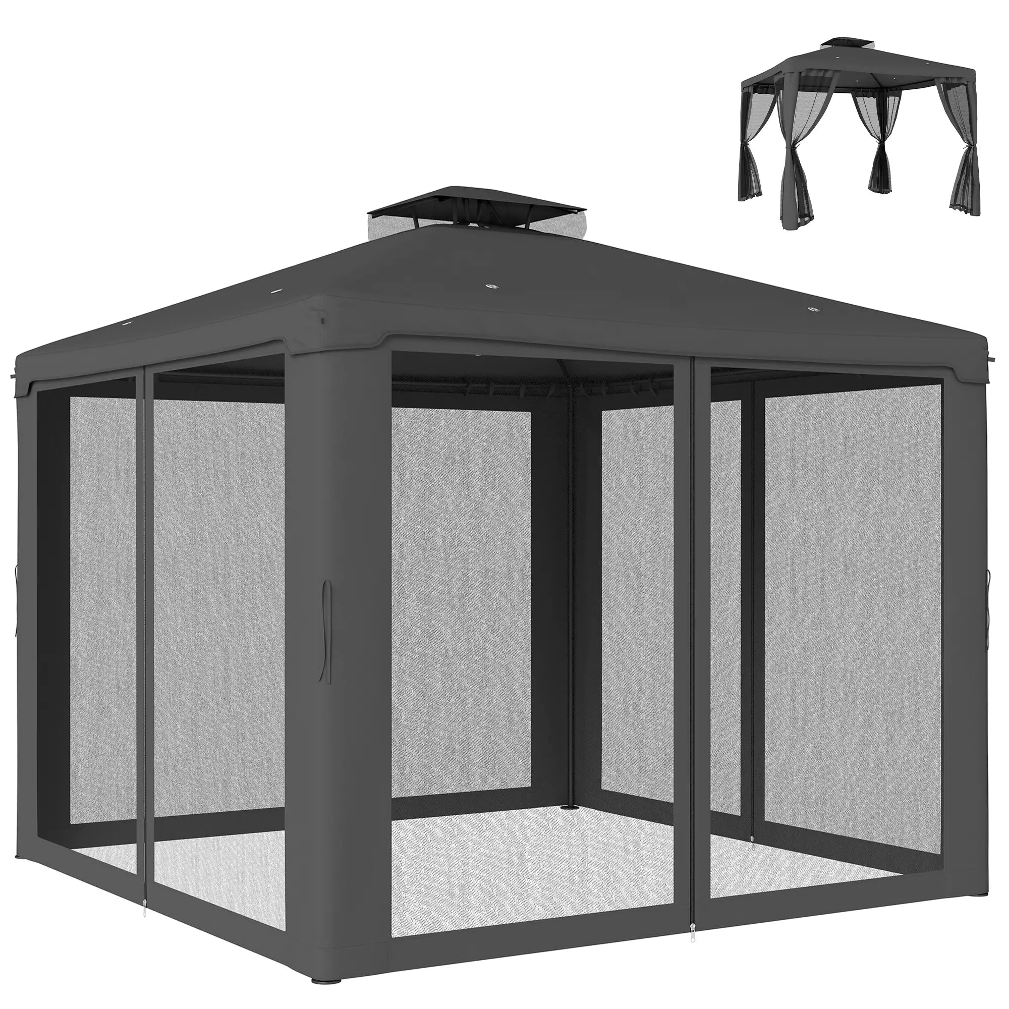 9.6' x 9.6' Gazebo, Steel Frame With Mosquito Netting, Dark Grey Gazebos Dark Grey at Gallery Canada