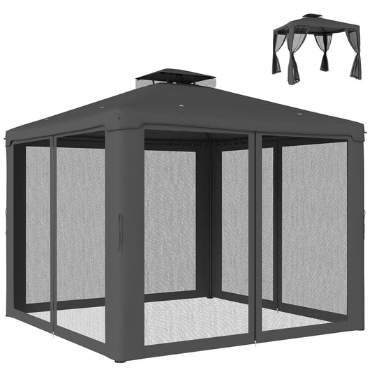 9.6' x 9.6' Gazebo, Steel Frame With Mosquito Netting, Dark Grey Gazebos Dark Grey at Gallery Canada