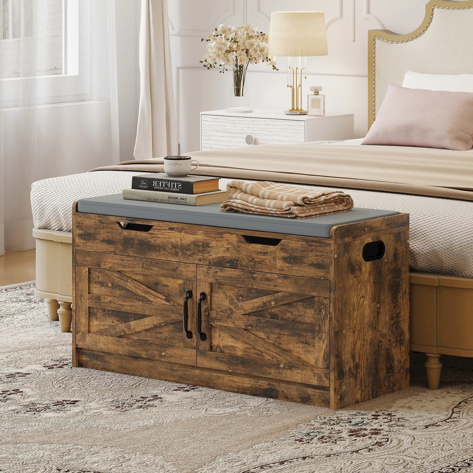 Shoe Storage Bench, 2-Tier Cabinet, Flip-Top, Padded Cushion, Rustic Brown Shoe Storage Cabinets & Racks at Gallery Canada
