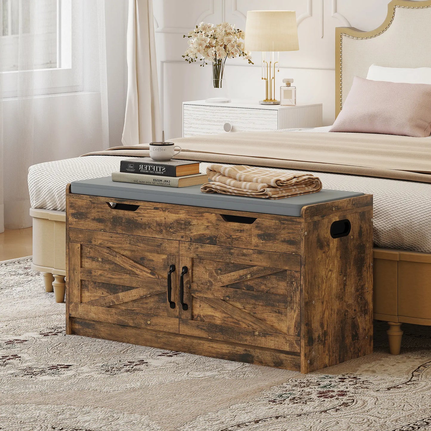 Shoe Storage Bench, 2-Tier Cabinet, Flip-Top, Padded Cushion, Rustic Brown Shoe Storage Cabinets & Racks at Gallery Canada
