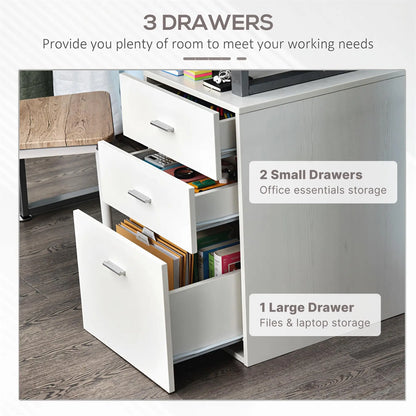 47" L Computer Desk, Metal Frame, Reversible File Drawers, White Writing Desks at Gallery Canada