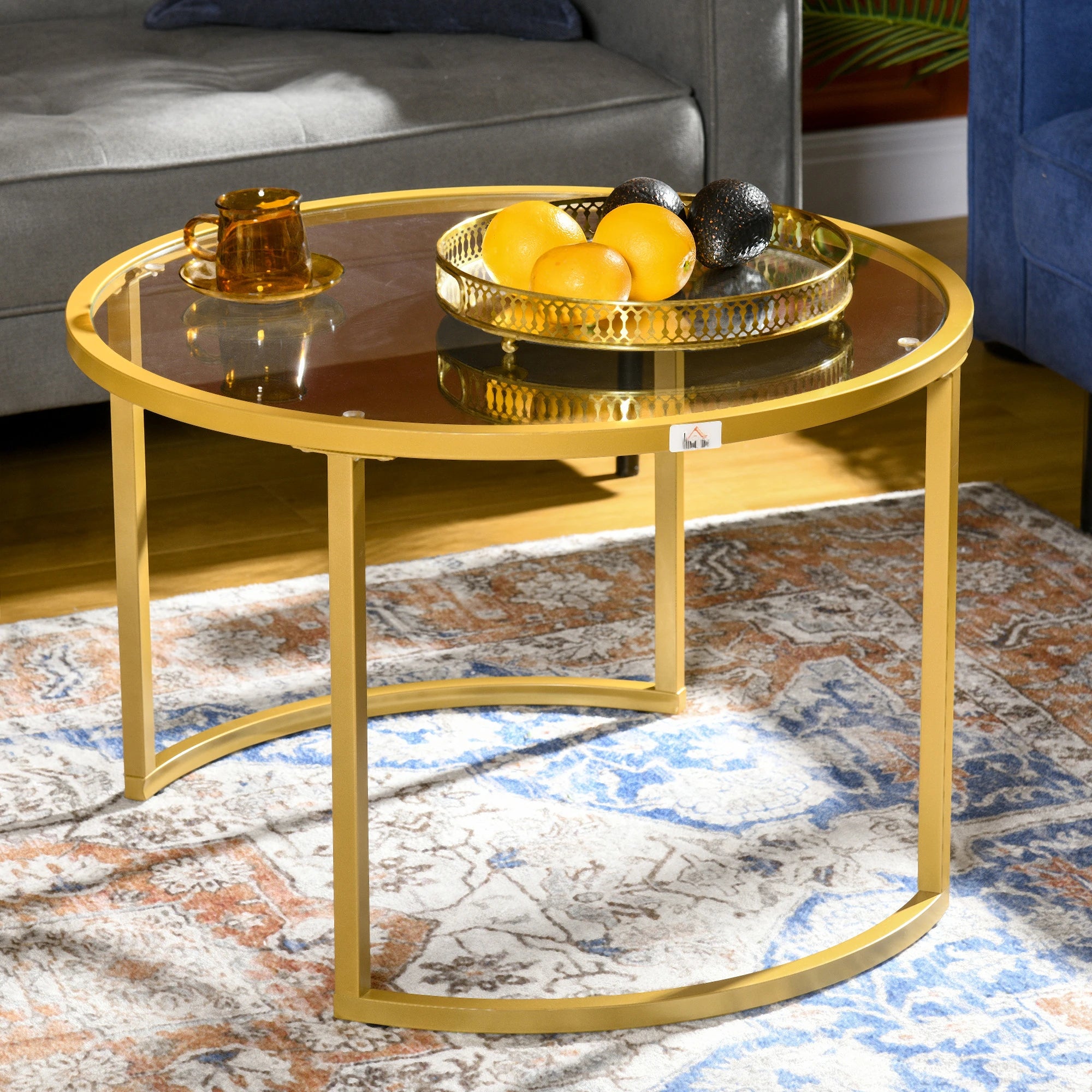 Round Coffee Table Set, Tempered Glass Top, Steel Frame, Gold Coffee Tables at Gallery Canada