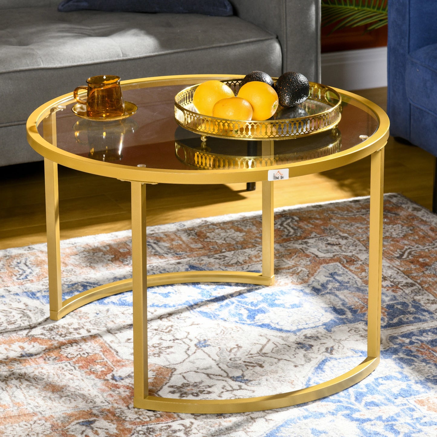 Round Coffee Table Set, Tempered Glass Top, Steel Frame, Gold Coffee Tables at Gallery Canada