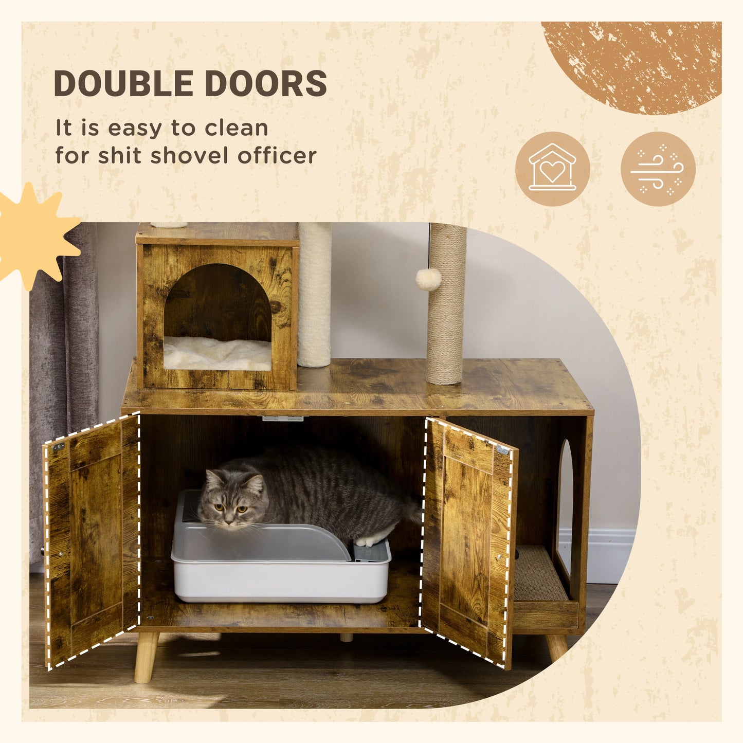 Litter Box Enclosure, Cat Tree Tower, Hidden Washroom Furniture, Rustic Brown Cat Litter Box Enclosures at Gallery Canada